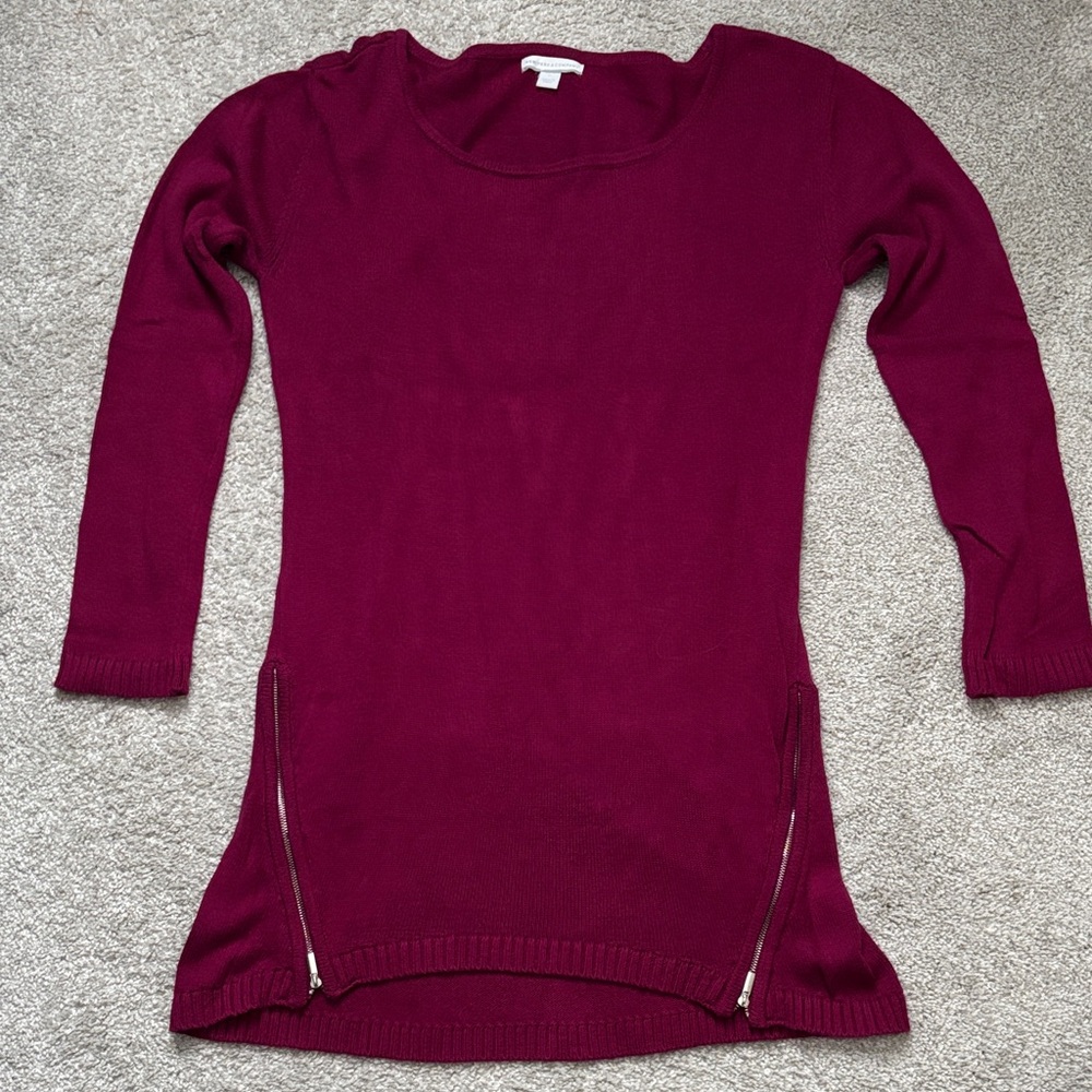 New York & Company Deep Red Sweater with Zipper Details